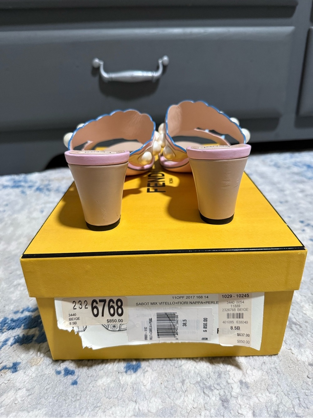 Fendi Pink Pearl & Daisy Double-Strap Slide Sandals - Picture 6 of 8